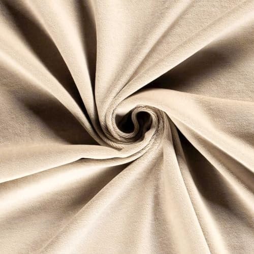 Nicky-Stoff Velour Nicky uni Zuschnitt ab 50 x 150cm Velourstoff Baumwolle Farbwahl, Farbe:052 - beige