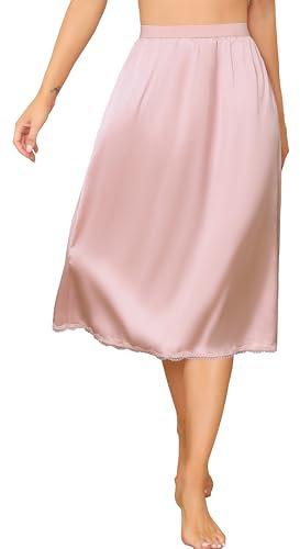 Vlazom Jupon Femme Longue Fond de Jupe Femmes Léger Jupe sous Robe Taille élastique Confortable,Rose,S