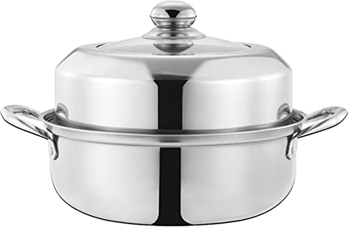 ANSNOW Edelstahl-Dampfgarer, Dämpfendes Kochgeschirr, Edelstahl-Stapel Und Dampftopf, Dampfkorb, Dampf-Entsafter, Gemüse-Dampfgarer, Edelstahl-Dampfgarer, 28 Cm, Doppelschichtige Spaghetti