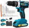 Akku Bohrschrauber Akkuschrauber 21v Bohrmaschine Set - Professional Akku Schlagbohrschrauber - Akku Bohrschrauber mit 2 Akkus 2000mAh plus Ladegerät 45Nm 24pcs Bohrer 2-Gang LED-Licht im Koffer