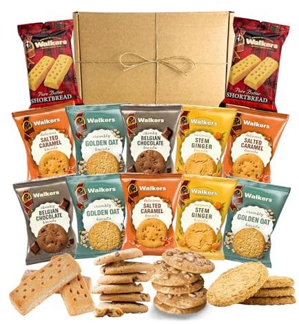 Biscuit & Shortbread Gift Set Hamper Bundle Including 12 Packs of Two Walker Assorted Biscuits with Shortbread Fingers Individually Wrapped Biscuits Hamper.