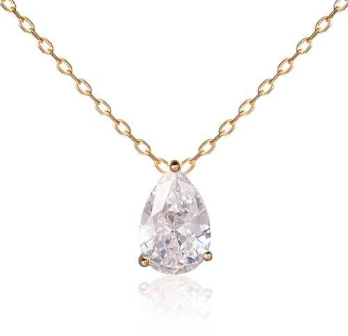 namana Goldene Birnenförmige Anhänger-Halskette für Frauen und Mädchen, süße Gold Halsketten für Frauen mit einem Zirconia-Stein, zierliche vergoldete Tropfen Halskette für Damen
