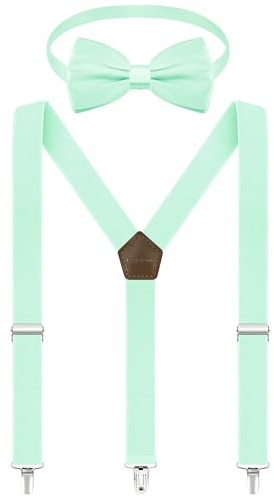Fevaeno Hosenträger Fliege Set, Breit 2.5cm Y Form mit 3 Starken Clips, Einstellbar und Elastisch Einheitsgröß Hosenträger für Herren und Damen Mint