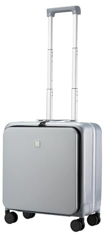 Hanke Hartschalenkoffer mit Frontöffnung, 66 cm, großer Koffer, 4 Rollen, Kabinenkoffer, Handgepäck, mittlere Größe, kariert, leicht, Reisekoffer, Aluminium mit TSA-Schlössern, grau, 40,6 cm