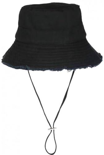 Nyls Création Chapeau Bob Noir en Coton Prestige Urban avec Ficelle Myxjack - Taille Unique - Noir