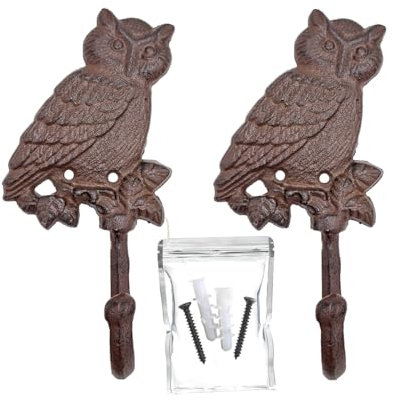 your castle Haken 2er Set Vogelmotive Dekorativer Wandhaken Garderobenhaken Kleiderhaken aus Gusseisen Eule, 18 x 8 cm