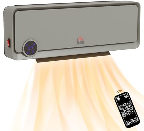 HOMCOM Wall Downflow Heater 2 Heat and Fan 1000W/2000W, Electric Space Heater with Timer Remote Oscillating, for Bedroom Home Office, Grey