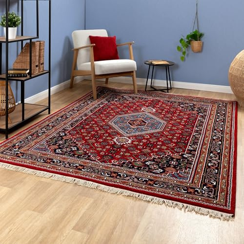 Steffensmeier Orientteppich Bidjar Royal | Orient Wohnzimmerteppich | Schurwolle | handgeknüpft mit Fransen | Rot, Größe: 120x180 cm
