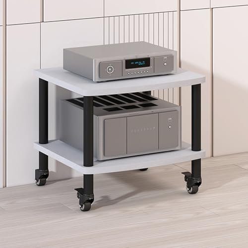 Multifunktionales Ablageregal HiFi Regal Audio Schrank mit Universalrädern Audio-Displayständer Beistelltisch Plattenspieler Regal TV Rack für Wohnzimmer Spielzimmer Aufnahmestudio.(Wit,60x54x50cm)