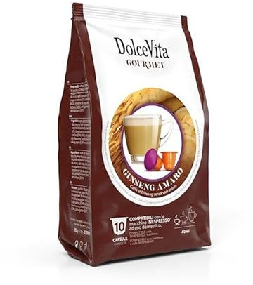 100 Capsule GINSENG AMARO Senza Zucchero DOLCE VITA Compatibili con macchine Nespresso