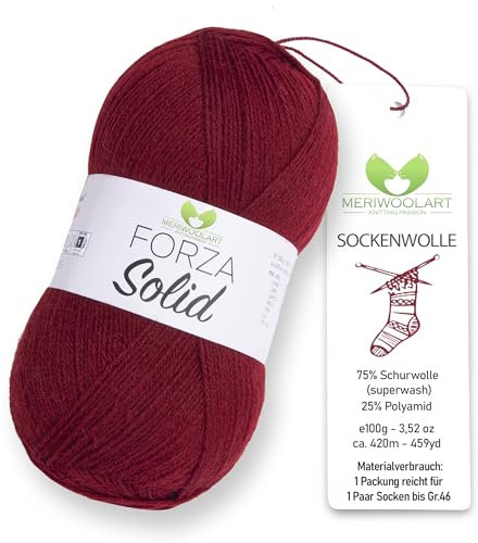 MeriWoolArt® Sockenwolle 4-fädig – 100g Merino Wolle Garn zum Stricken & Häkeln, 75% Schurwolle (superwash), 25% Polyamid, 420m – Ideal für Socken für Herren und Damen, Pullover & Cardigans 4646