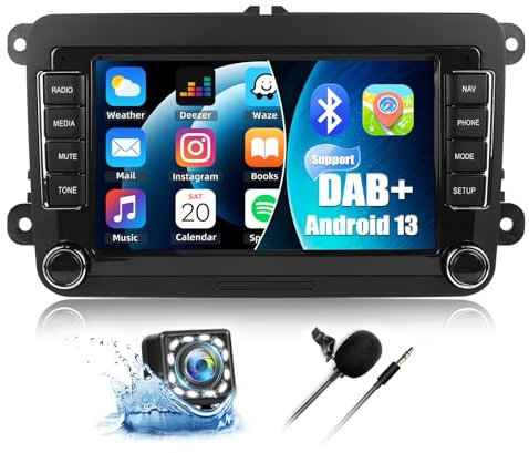 CAMECHO 7 Zoll Android 13 Autoradio for VW Passat B6 B7 Golf 5 6 Jetta T5 Polo Touran Caddy Sharan Seat, 1+32G 2Din Bluetooth HD Radio mit WiFi GPS FM/RDS Mirror Link EQ +Rückfahrkamera Canbus MIC