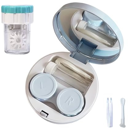YKuzLx Contact Lens Case with Cleaner Washer,Contact Case with Mirror Tweezers Remover Tool Solution Bottle for Travel (Sky blue)