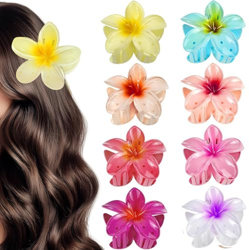 Binnan 8pcs Pinces à Cheveux Fleur, Pince Cheveux Fleur, Pince Fleur Cheveux, Pinces à Cheveux en Forme de Fleur, Accessoires pour Cheveux D'hawaï pour Cheveux Épais