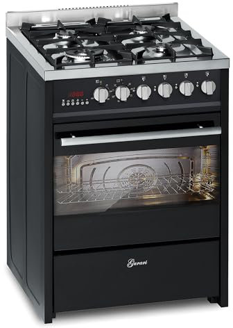 Gurari Gasherd mit Elektrobackofen GCH E 610 BL • Standherd 60 cm in Schwarz • Herd mit Erdgas oder Propangas • Multi Backofen 60 L • 4 Kw • WOK • Gas Standherd • Range Cooker