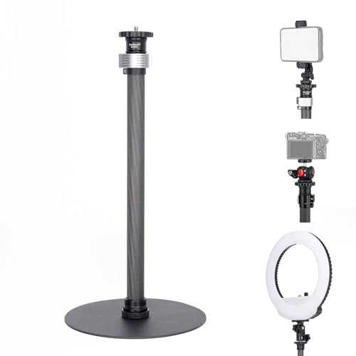Koolehaoda Tripod Stand Extendable Monopod Carbon Fiber Pole with Round Base for Desk, 360° Rotatable Ballhead Tabletop Webcam Stand for DSLR Camera, Light, Webcam, Live Streaming, Vlogging