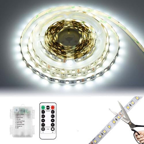 Sunshine smile LED Streifen Batterie 4m,LED Strip Batteriebetrieben,Lichterschlauch Batteriebetrieben mit 8 Modi Timer Fernbedienung,Schneidbar Wasserdicht für Schränke, Treppen, Küche, Betten (Weiß)