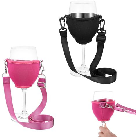 oruola 2 Stück Weinglas zum Umhängen,Weinhalter zum Umhängen,Wine Glass Holder für Weihnachten,Geburtstag,Hochzeit,Party,Weinglas Halterung,Tragbare Vinholder(Schwarz und Rosenrot)