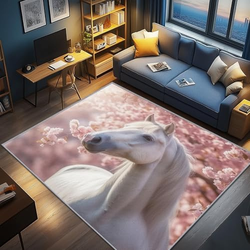 AevuCub Pferde Mädchen Deko, Pferdemotiv Teppich 80x150 Kurzflor, Kleiner Teppich Wohnzimmer Western, Weich rutschfest Waschbare Teppiche, Bettvorleger Schlafzimmer Kinderzimmer