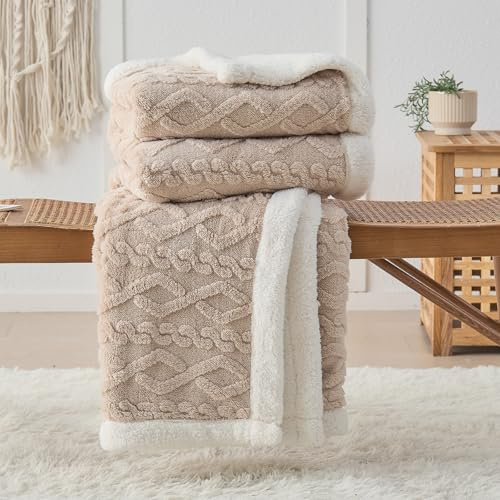 DECMAY Fleece Blanket Throws for Sofas, Sherpa Fleece Throw Blanket, Double-Sided Super Soft Warm Throw Blanket For Sofa, Bed, Armchair, Large throw for All Season Use, Khaki blanket, 200x230cm