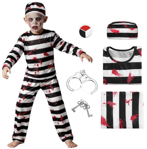 HarnyLoom Prisoner Costume Halloween Set - Zombie Kostüm Halloween Zubehör Kinder Schminke Gesichtsfarbe, Jungen & Mädchen Gefängnis Kostüm für Karneval Cosplay (130)