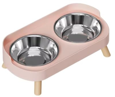 Gamelle Double pour Chat et Chien, Bols en Acier Inoxydable avec Support Surélevé, Design Moderne (Rose, Acier)