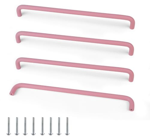 SPDYCESS 4 Stück Bunte Küchengriffe aus Aluminium 256mm Lochabstand | Schranktürgriffe mit Schrauben Schubladengriffe für Küche Schlafzimmer, Rosa