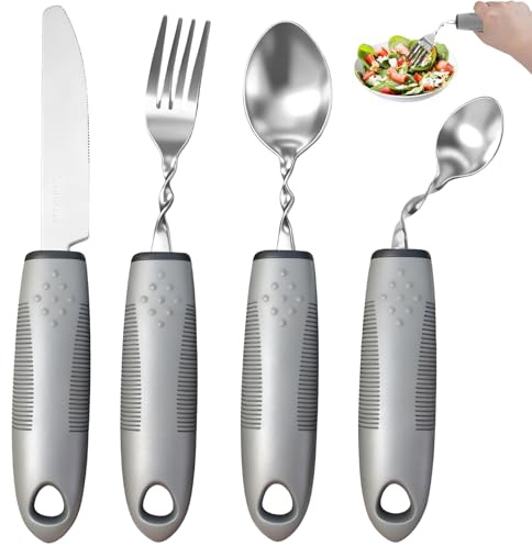 ZIJANG 4 Pièces Couverts d'Aide à l'Alimentation Vibrants | Set Ergonomique avec Manche Épaissi, Fourchette Couteau Cuillère pour Repas Facilités et Usage Quotidien