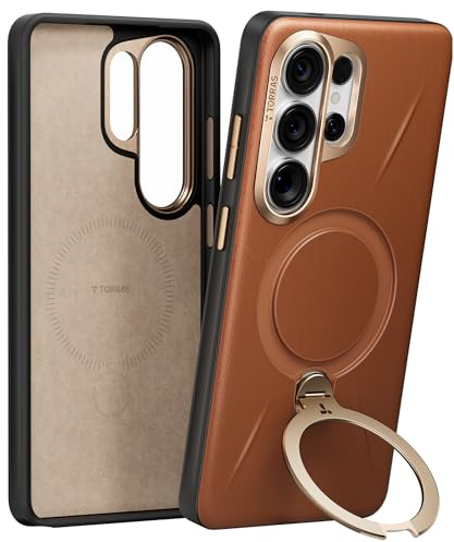 TORRAS Ostand Q3 VegSkin (Nachhaltig Silikonleder) für Samsung Galaxy S26 Ultra Hülle (360° Unsichtbarer Magnetständer) Premium Leder-Haptik Hülle Samsung S26 Ultra Case Edle Struktur, Braun
