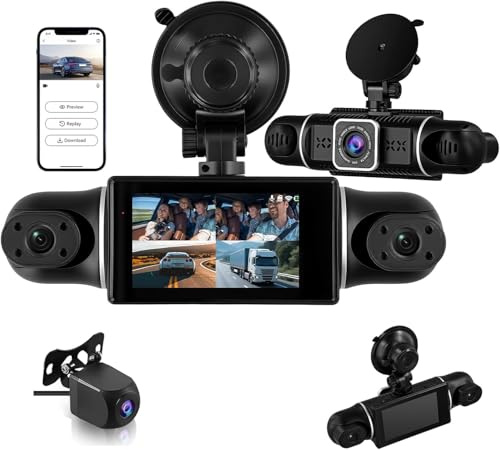 Zomolither Dashcam 3 Kanäle vorne hinten innen mit 2K Frontkamera | 1080P Rückkamera, Nachtsicht mit 8 LEDs, Parkmodus, G-Sensor, Loop-Aufnahme, WiFi und Viidure App, bis 256GB