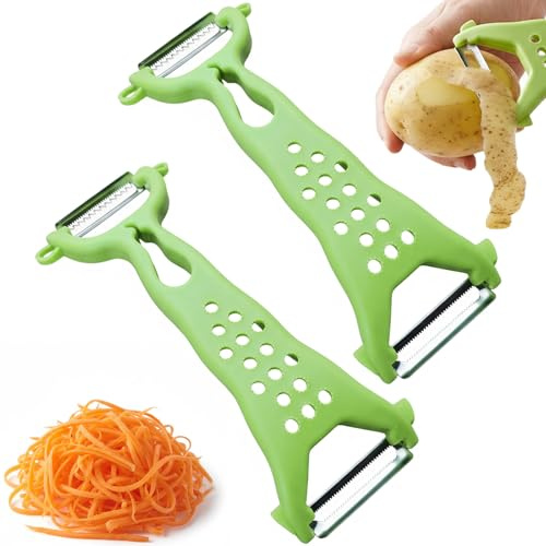 2 PCS Pelador de Verduras Doble Cara Acero Inoxidable | Mango de Plástico, Hoja Lisa y Dentada, Formato Compacto, para Patatas Zanahorias Pepinos, Limpieza Sencilla