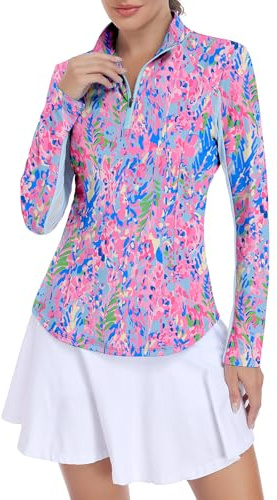 Soneven Sportshirt Damen Langarm UV Shirt Funktionsshirt Atmungsaktiv | 1/4 Zip Sport T-Shirt Langarmshirt Damen Atmungsaktiv Laufshirt Slim Fit für Tennis Golf Wandern Yoga Casual