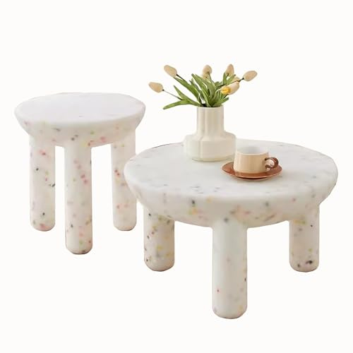 zxhrybh Runder Couchtisch, Sofa-Beistelltisch-Kombination, Moderne Couch Tisch für Wohnzimmer, für Wohnzimmer, Kleine Räume(White)