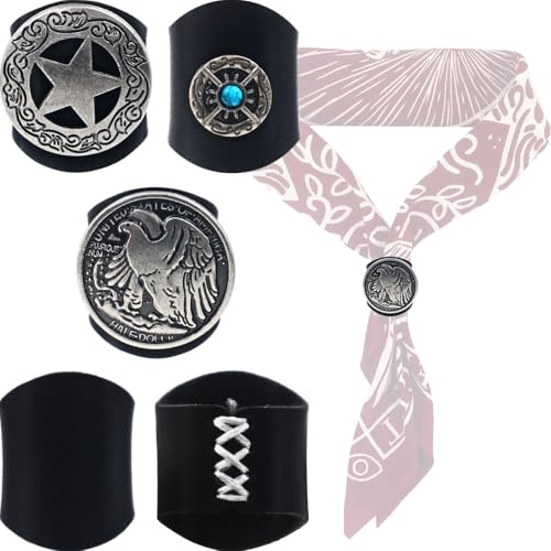 PEARLY JUN 4 Stück Schwarz Schalring Schal Ring Clips Tuchring | Damen Leder Scarf Ring Westlicher Stil Schalring Tuchring