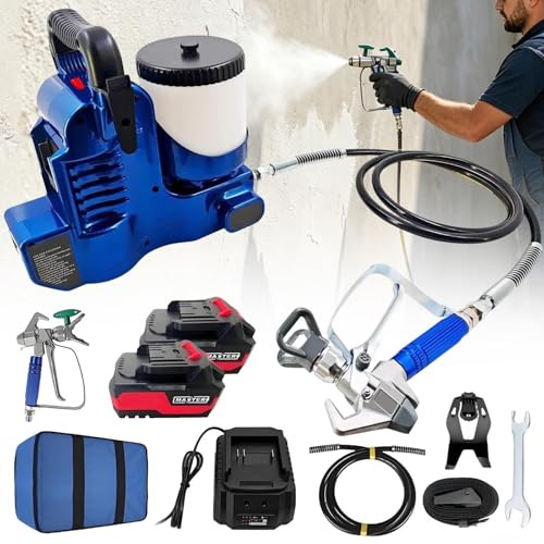 AUTUMFLATGAO Pistolet à Peinture Portable sans Air, Pulvérisateur sans Fil, avec 2 Batteries, Réservoir De 1,2 L, 6 Niveaux De Pression Réglables, 12,5 Mpa, Débit De 2 L/Min, Machine à Pulvérisation
