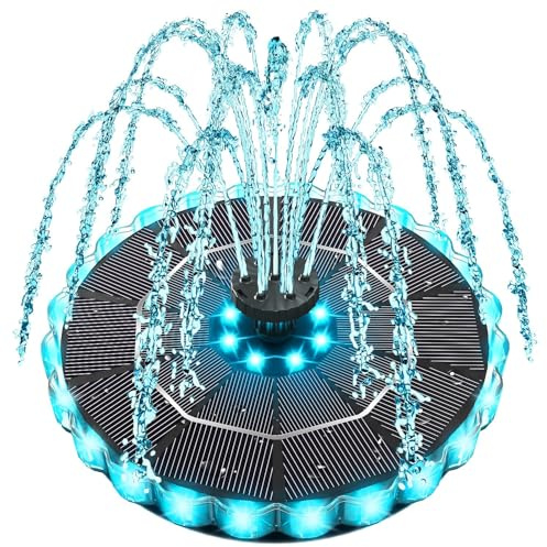 Fontaine de Jardin Solaire d'extérieur avec 24 LED colorées, Pompe à Eau Solaire de 3,5 W et Batterie de 1800 mAh ; Fontaine Solaire Flottante avec 8 Buses et 4 ancrages pour Bassin