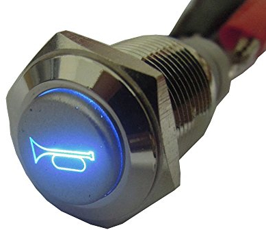 E Support 16mm Puissance Bleu LED 12V 3A Bouton Poussoir Voiture Klaxon Momentané Interrupteur à Bascule Commutateur Métal Corne Orateur Horn