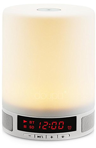 doupi ® Touch Lighting Bluetooth Speaker mit Multifunktionen Nachtlicht Kind Schlaflicht LED Lampe drahtlos Musik Lautsprecher Wecker Sound Box Uhrzeit Anzeiger