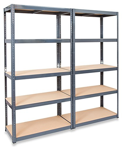 Pack of 2 STORALEX® Garage Shelving Racking Units - 45cm Deep Version - UK’s Bestselling Garage Storage Shelves - 265kg Per Shelf (Evenly Distributed) - 5 Tier Shelf Unit - Metal & MDF Boltless Assembly System