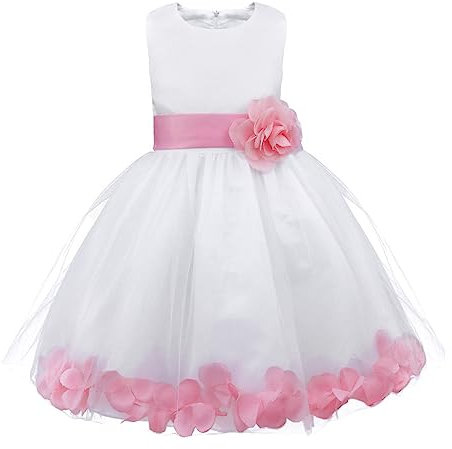 iEFiEL Robe Demoiselle d'Honneur Filles Pétales Noeud Papillon pour Enfant - Rose 3 ans