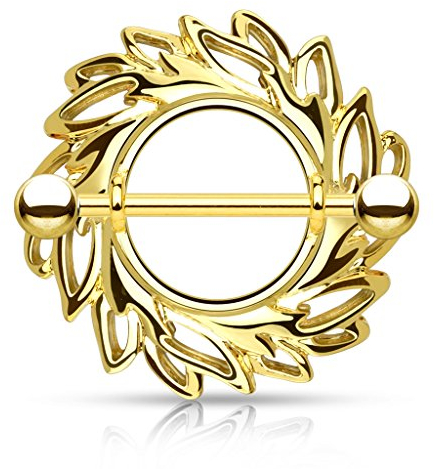 Autiga Brustwarzen Piercing 14 Karat vergoldet Nippelpiercing Brustpiercing Nipple Shield Schild Barbell Gold