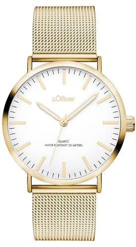 s.Oliver Damenuhr aus Edelstahl mit Meshband - Large 38 mm - Zeitlose, alltagstaugliche, analoge Armbanduhr mit Quarzwerk - hoher 5 ATM wasserdicht - Kratzunempfindliches Mineralglas