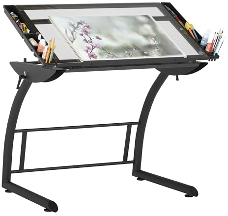 Studio Designs Triflex Zeichentisch, Metall, anthrazit/schwarz/klares Glas, 104 x 74 x 79 cm