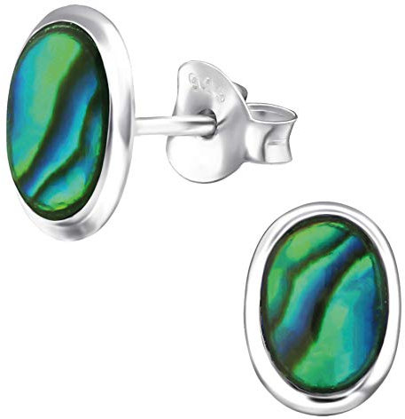 EYS JEWELRY Damen Ohrringe oval Abalone Paua Muschel 925 Sterling Silber 9 x 6 mm Ohrstecker Damenohrringe Damenohrstecker