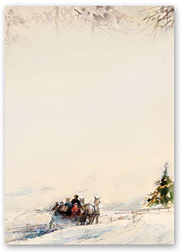 20 Blatt Briefpapier Jahreszeiten - Winter KUTSCHE IM WALD - DIN A4 Format - Paper-Media