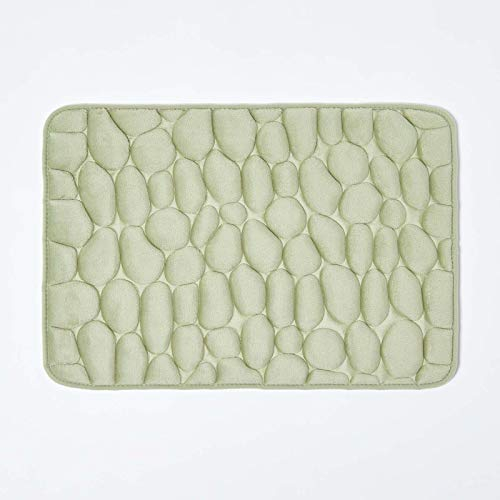 HOMESCAPES saugstarker, Rutschfester Duschvorleger - Badteppich aus Memory Foam in Kieseldesign, Lindgrün, 40 x 60 x 1.3c
