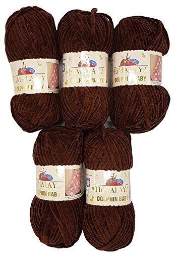 5 x 100 Gramm Himalaya Dolphin Strickwolle, Babywolle , 500 Gramm Wolle Super Bulky (braun 80336)
