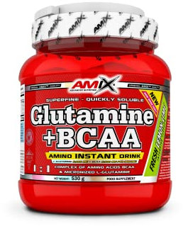 AMIX - Bcaa Glutamina - 530 Gramos - Complemento Alimenticio de Glutamina en Polvo - Reduce el Catabolismo Muscular - Óptimo para Deportistas - Sabor Lima Limón - Aminoácidos Ramificados