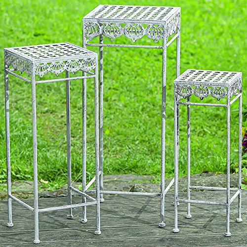 Dapo 3 x Beistelltische Elysee H55-65-75cm Tisch Metall eckig Eisentisch Blumenhocker Gartentisch Pflanzentisch