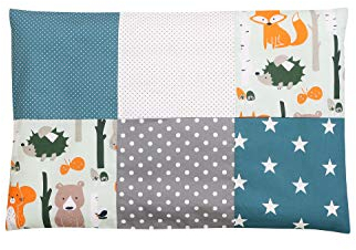 ULLENBOOM ® Kissenbezug 40x60 Kinder & Baby Waldtiere Petrol (Made in EU) - Kopfkissenbezug aus Baumwolle mit Reißverschluss, Bezug auch für Dekokissen geeignet, Motiv: Sterne, Patchwork Design
